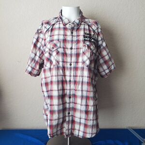 Harley Davidson Men's 3XL Plaid Shirt Short Sleeve Upright Eagle Graphic